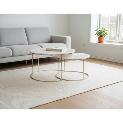 Monaco sofabord fra A-Møbler, lys marmor, Ø80 cm + Ø60 cm