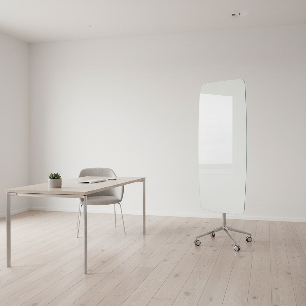 (65x50x195) Glasstavle på hjul fra Lintex i hvit