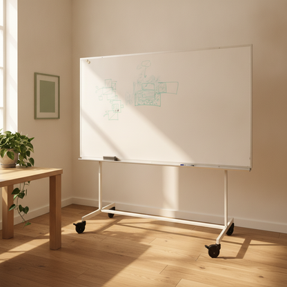 Whiteboard fra Abstracta i hvit, på hjul