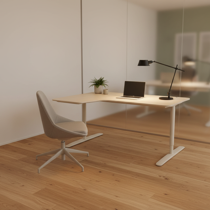 (160x60) IKEA Bekant hjørneskrivebord i hvit, kabelkurv