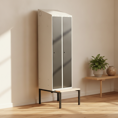 Garderobeskap CLASSIC, benkestativ, 2 seksjoner, skrått tak, H2290 B600 D550 mm, svart fra AJ Produkter