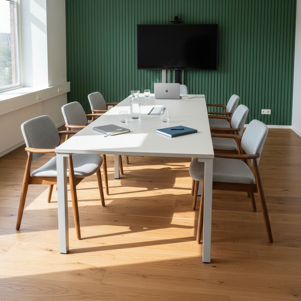 (180x90) Steelcase FrameFour møtebord i lys grå, innfelt kabelluke