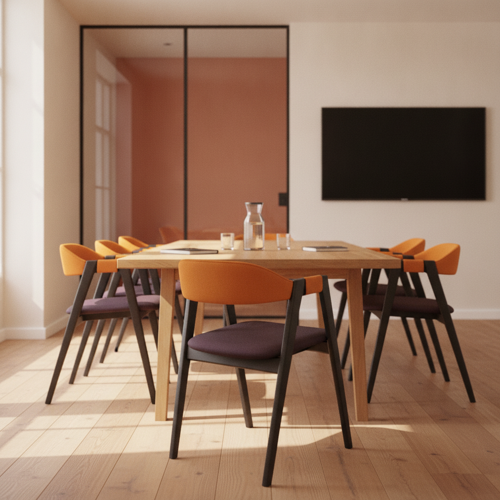 Konferansestol fra Moroso i lilla, oransje rygg