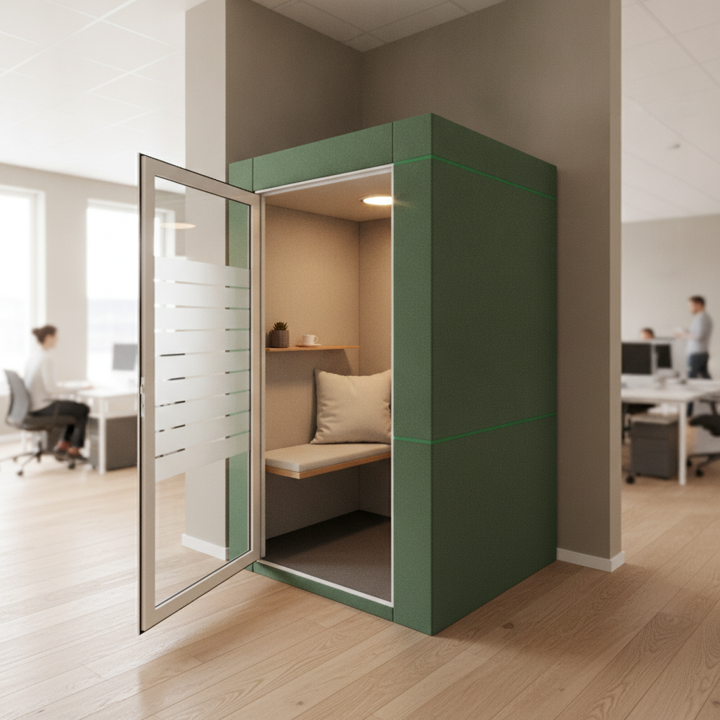 Work stillerom (pod) fra QuietPod i sølv, glassdører