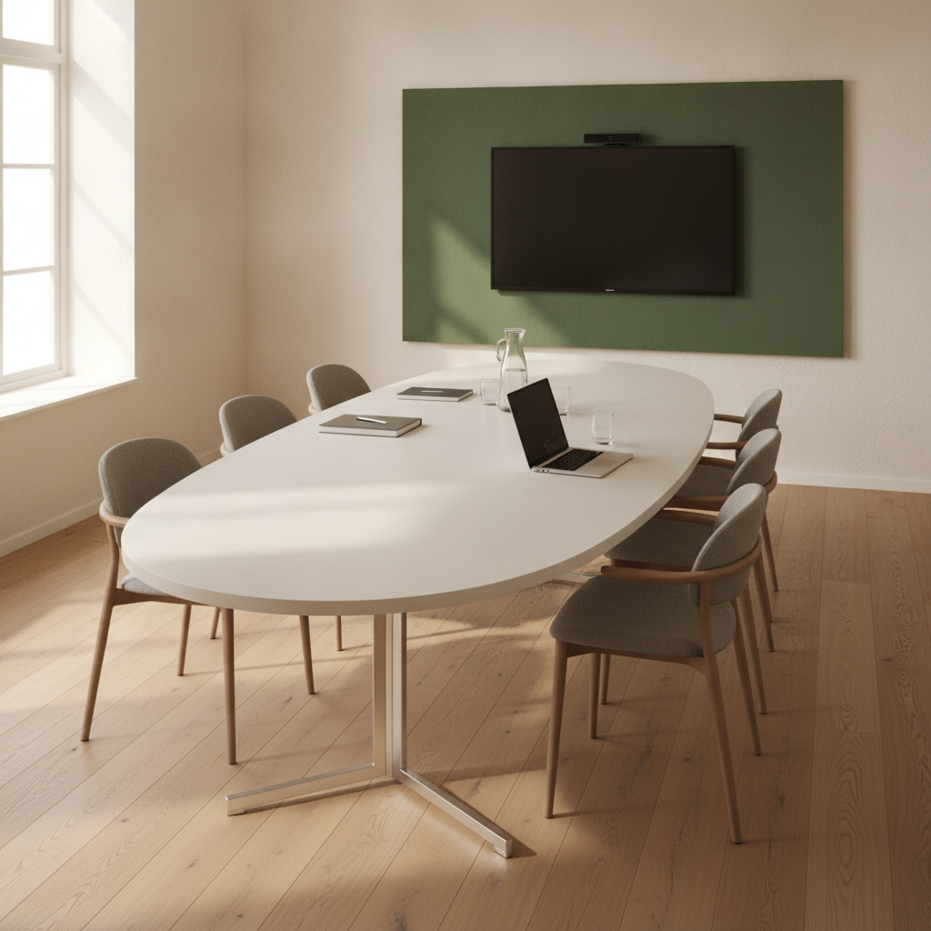 (270x90) konferansebord i hvit, ovalt bordplate