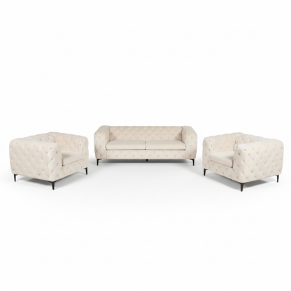 Bella sofagruppe fra A-Møbler, 3+1+1-seter i lys beige velur