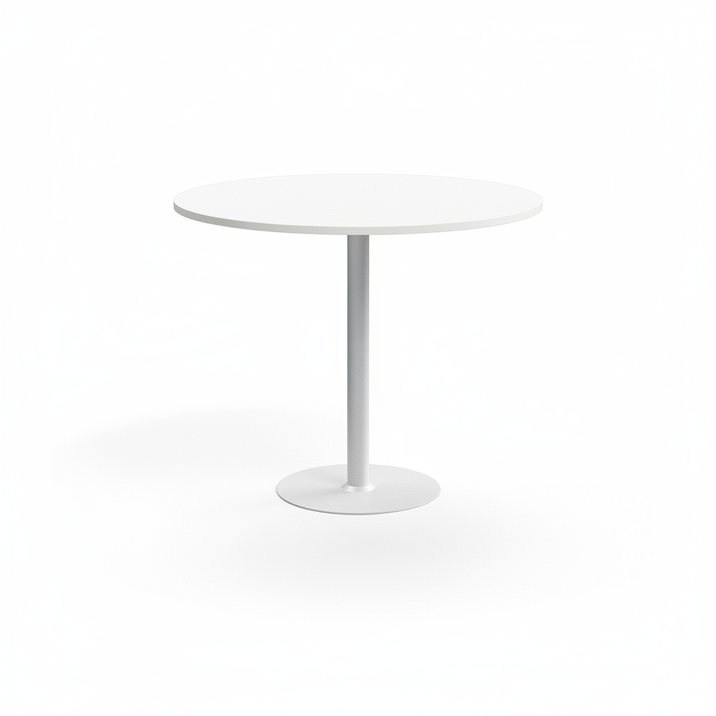 Rundt bord, hvit bordplate Ø70 og grått understell