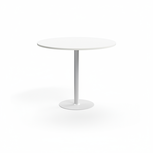Rundt bord, hvit bordplate Ø70 og grått understell