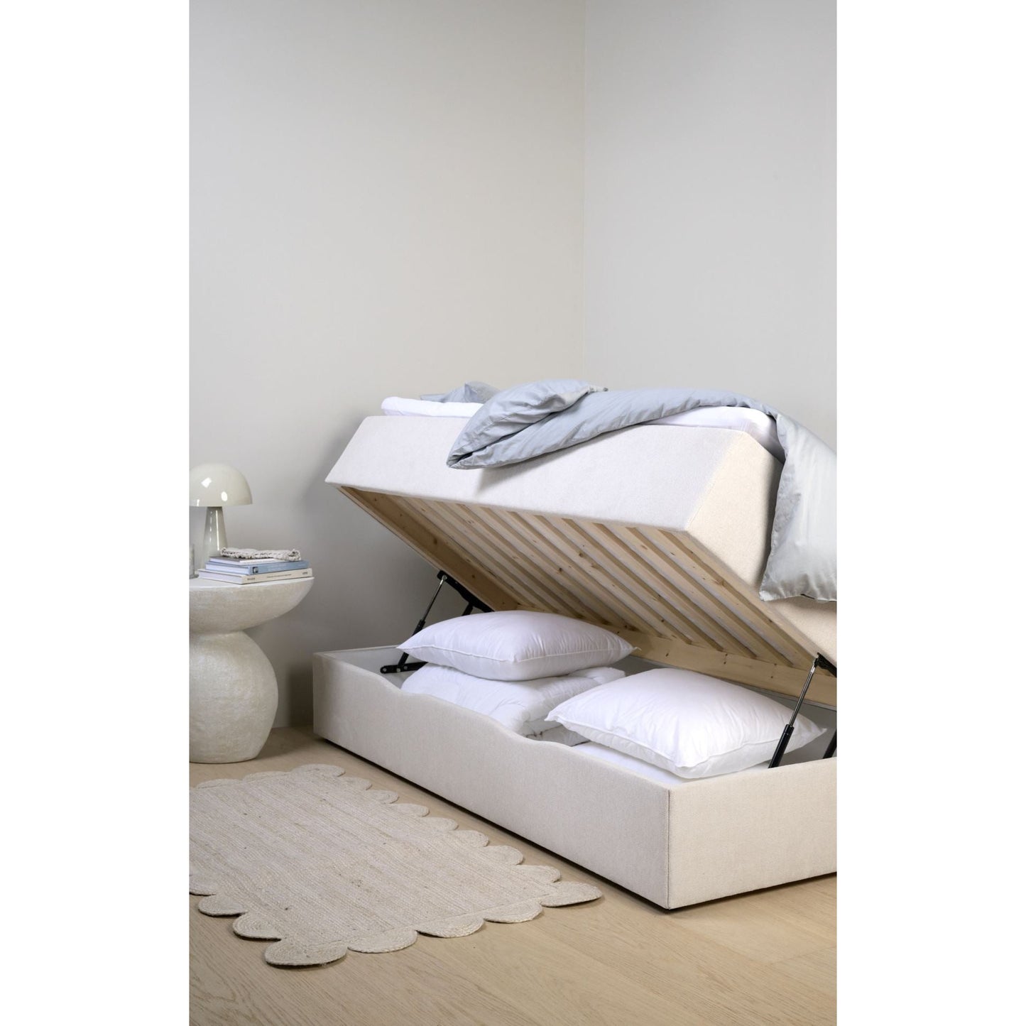 Odine seng med oppbevaring, beige, 120x200 cm