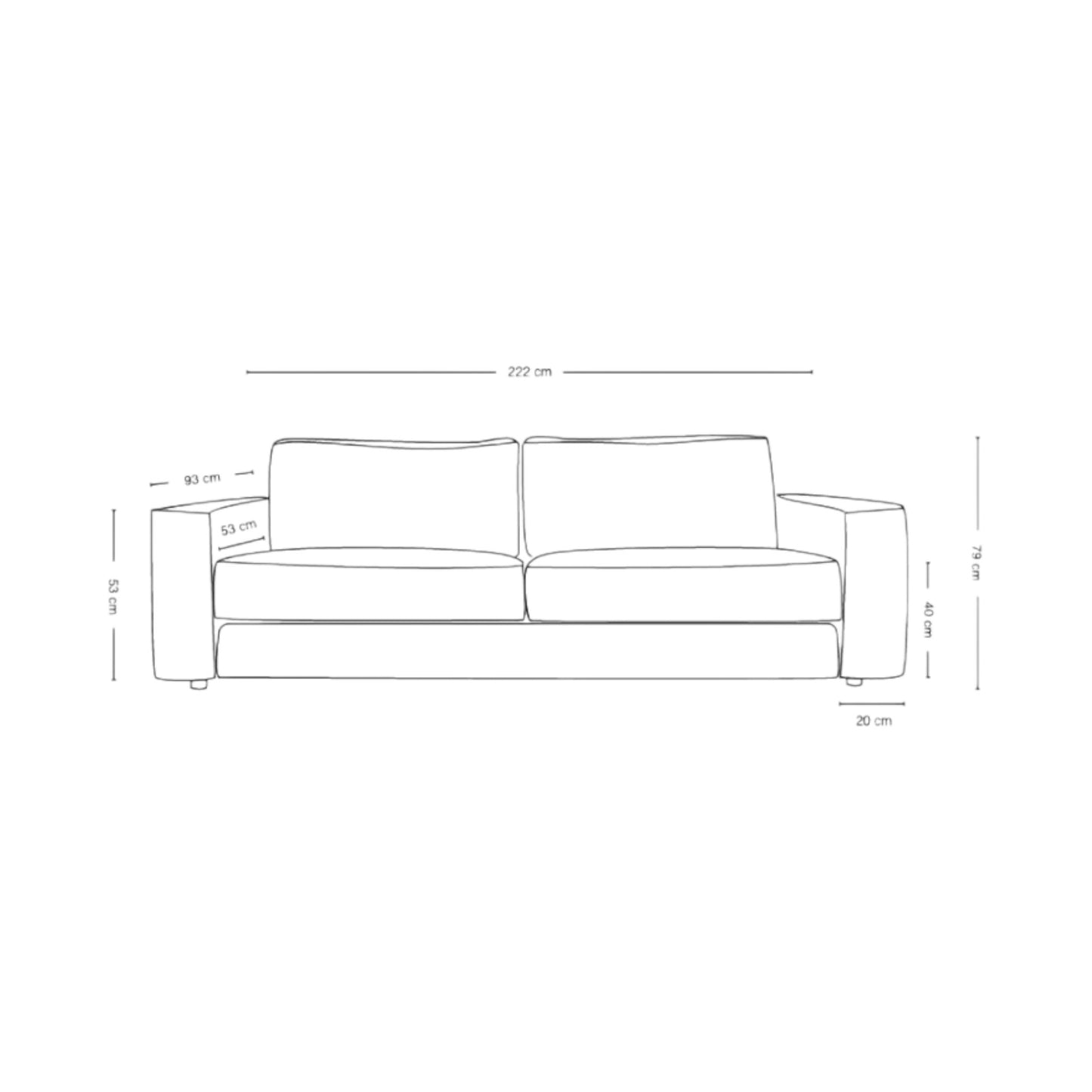 Ubrukt | Olivia 3 seter sofa natur - 222x95x79 cm