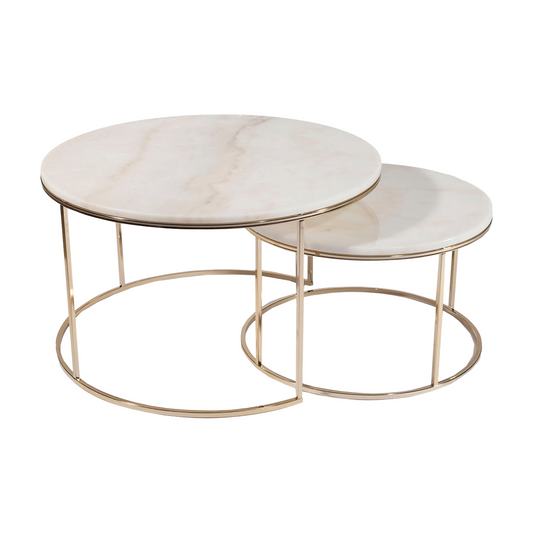 Monaco sofabord fra A-Møbler, lys marmor, Ø80 cm + Ø60 cm