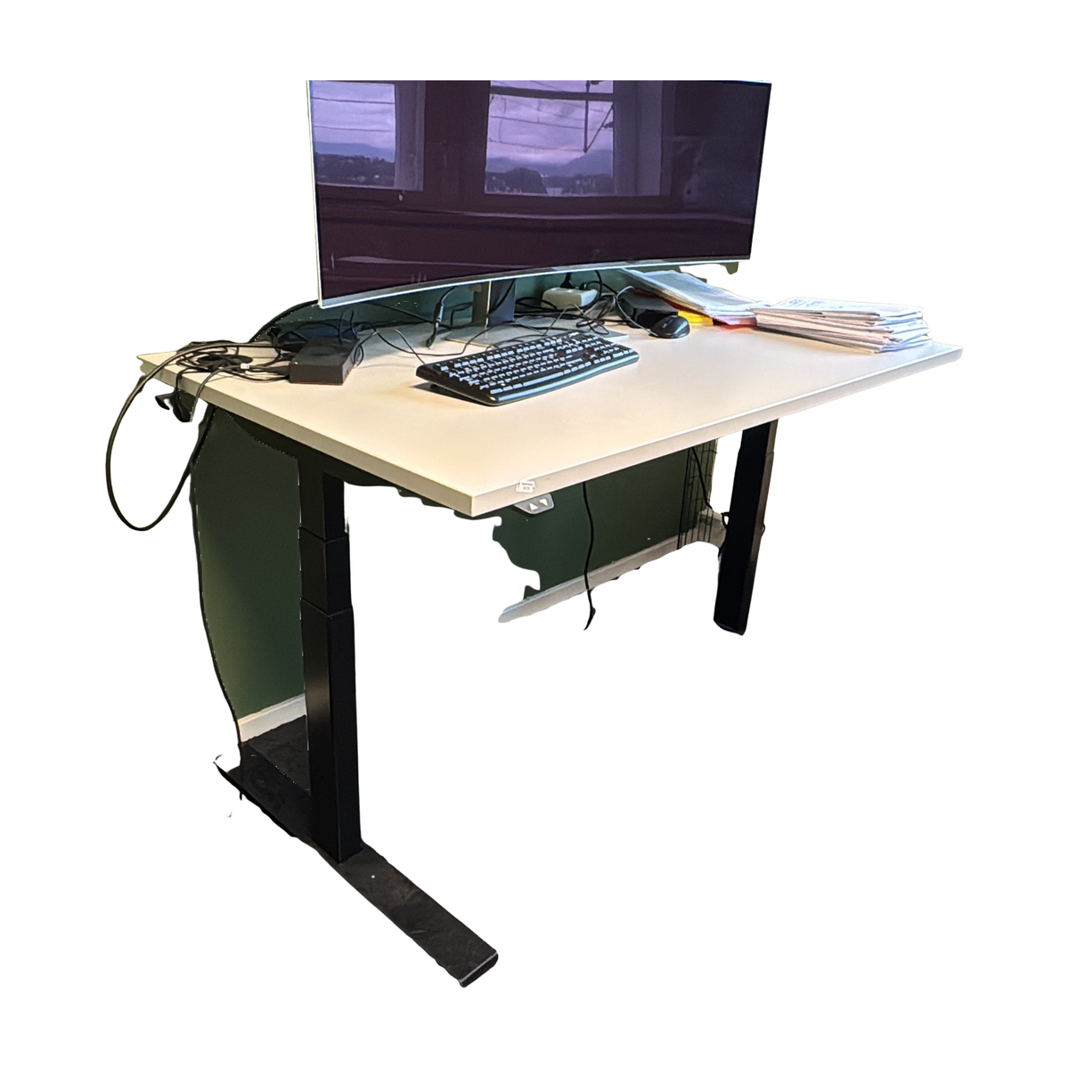 (140x80) Linak skrivebord i lys grå, elektrisk betjeningspanel