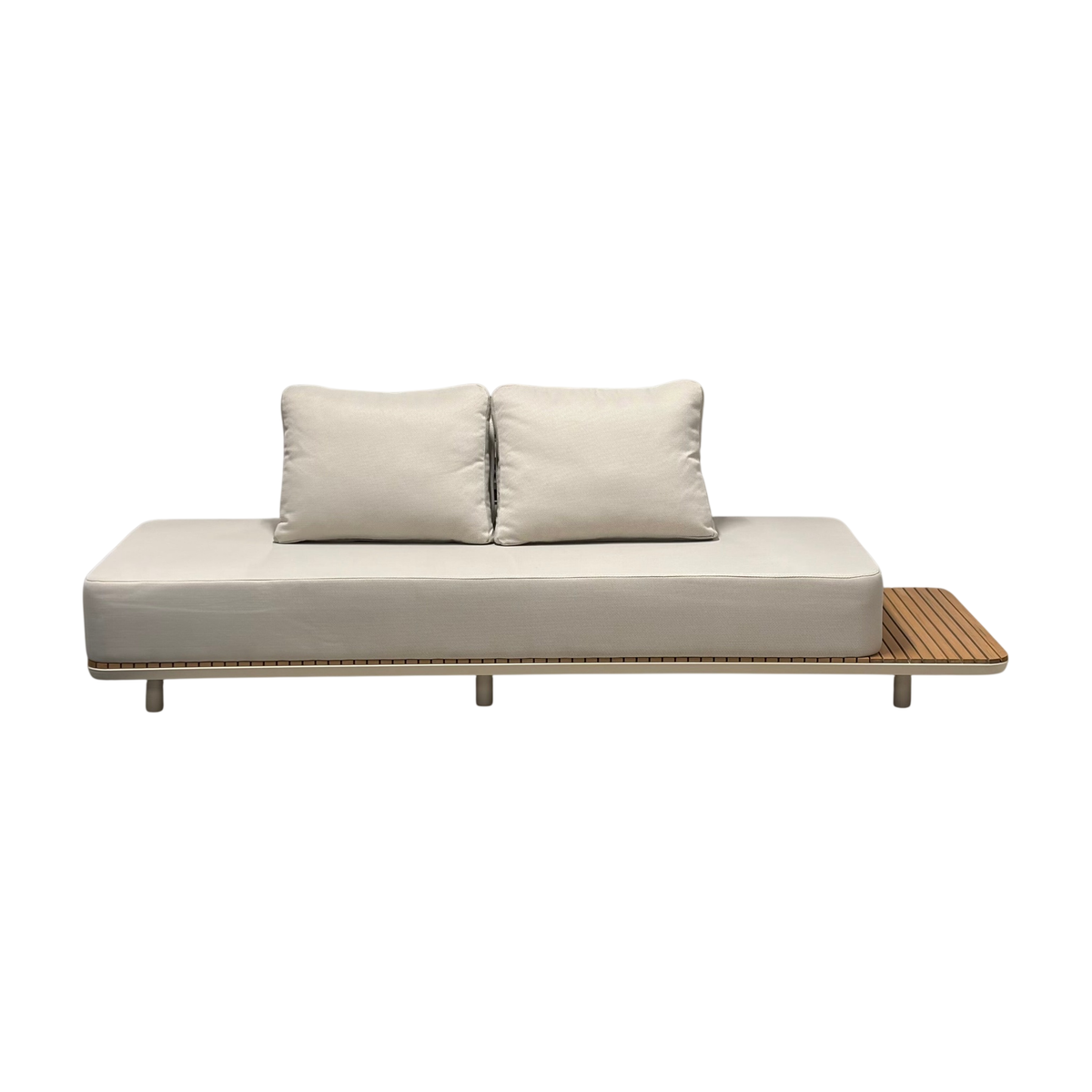Vienna loungesofa for uterom fra Kid i beige, innebygd sidebord i tre
