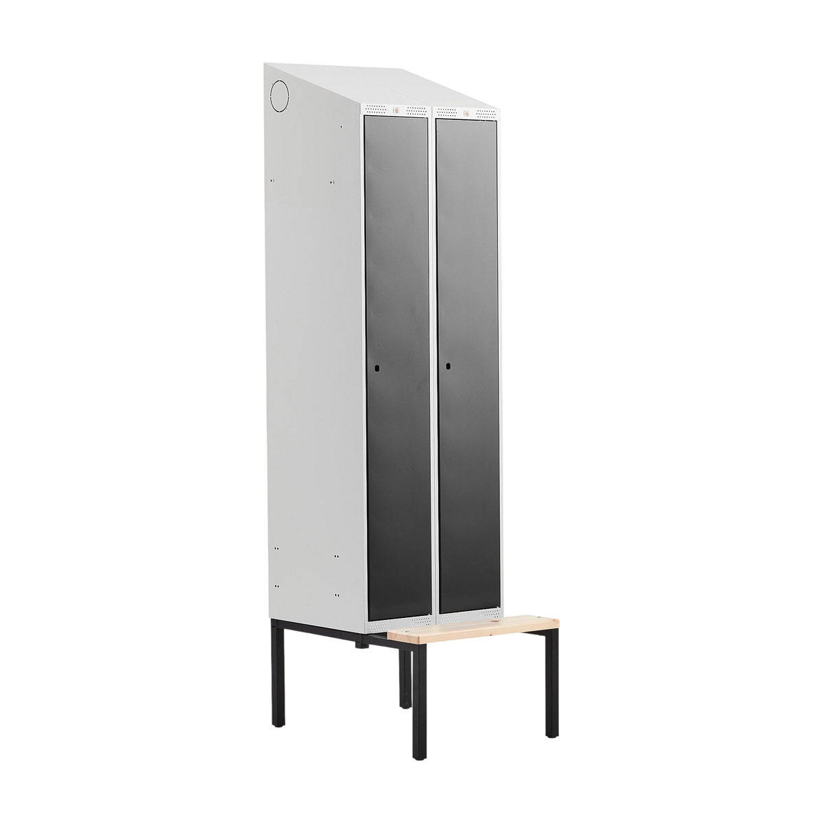 Garderobeskap CLASSIC, benkestativ, 2 seksjoner, skrått tak, H2290 B600 D550 mm, svart fra AJ Produkter