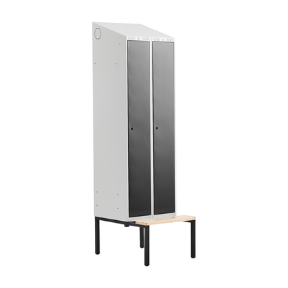 Garderobeskap CLASSIC, benkestativ, 2 seksjoner, skrått tak, H2290 B600 D550 mm, svart fra AJ Produkter