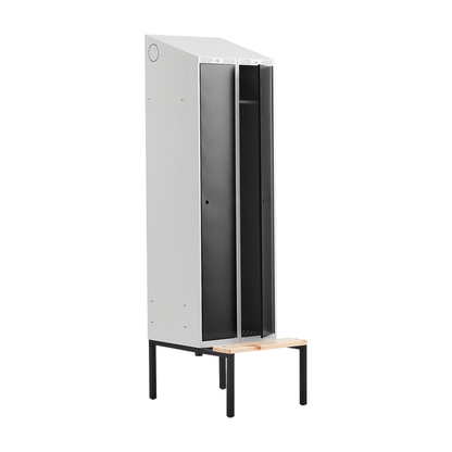 Garderobeskap CLASSIC, benkestativ, 2 seksjoner, skrått tak, H2290 B600 D550 mm, svart fra AJ Produkter