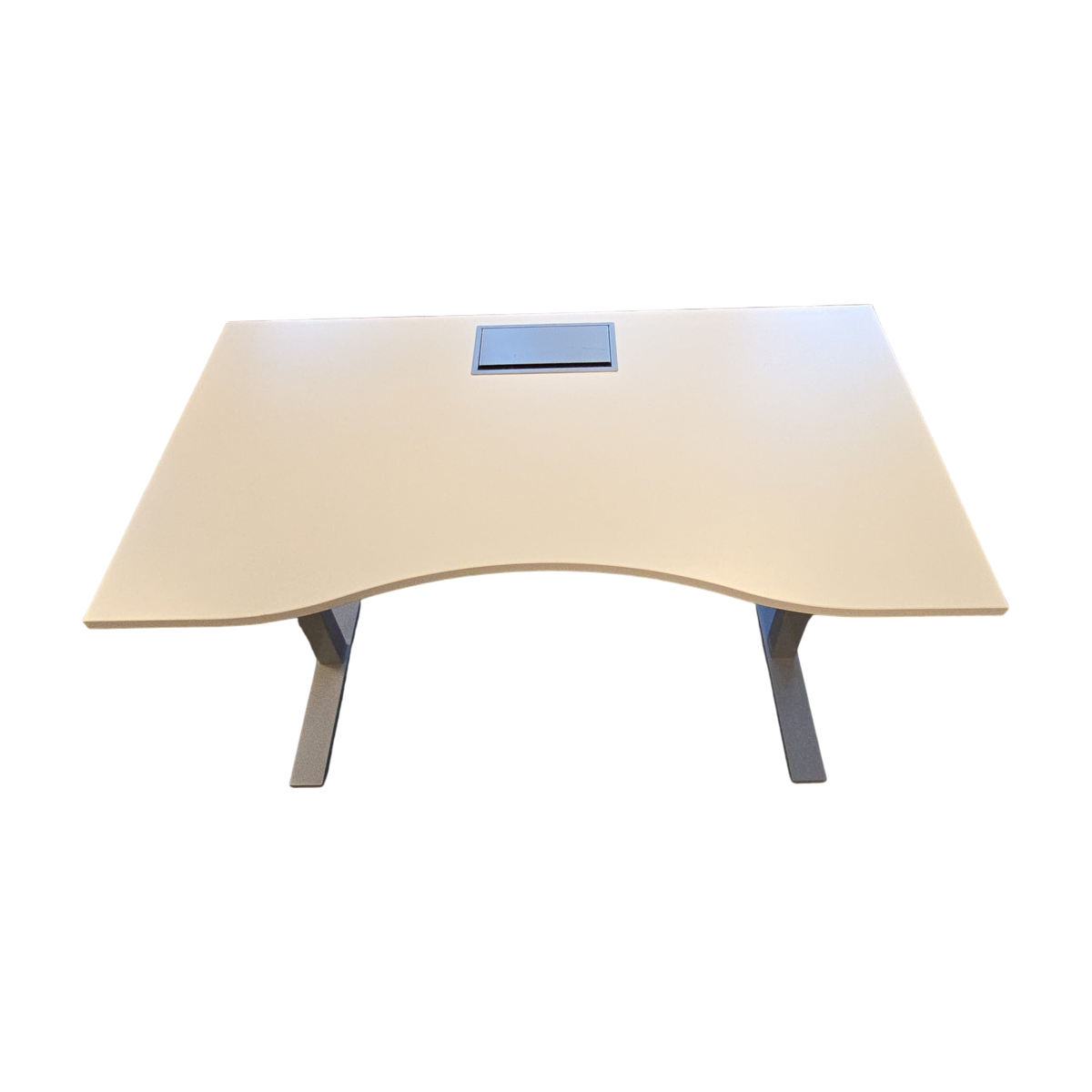 (140x80) Kinnarps Oberon manuelt bord i hvit, kabelkurv