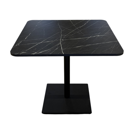 (85x85) spisebord i svart, marmorlook bordplate