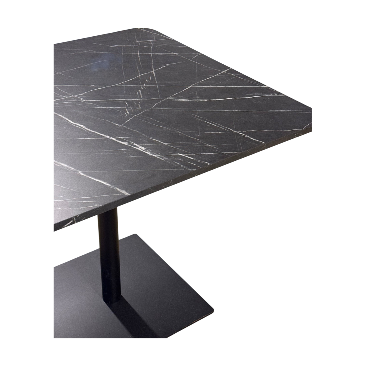 (70x70) spisebord i svart, marmorert bordplate
