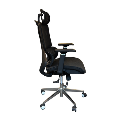 Kontorstol i svart, nettrygg med justerbar hodestøtte