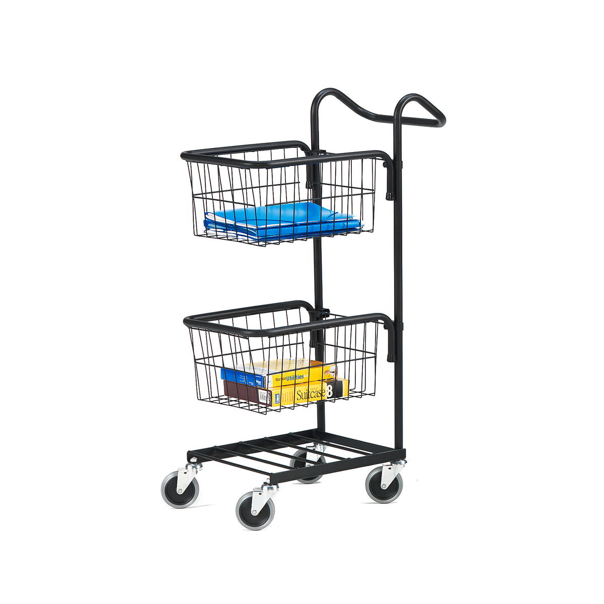COMPACT kurvvogn fra AJ Produkter i svart, 2 trådkurver