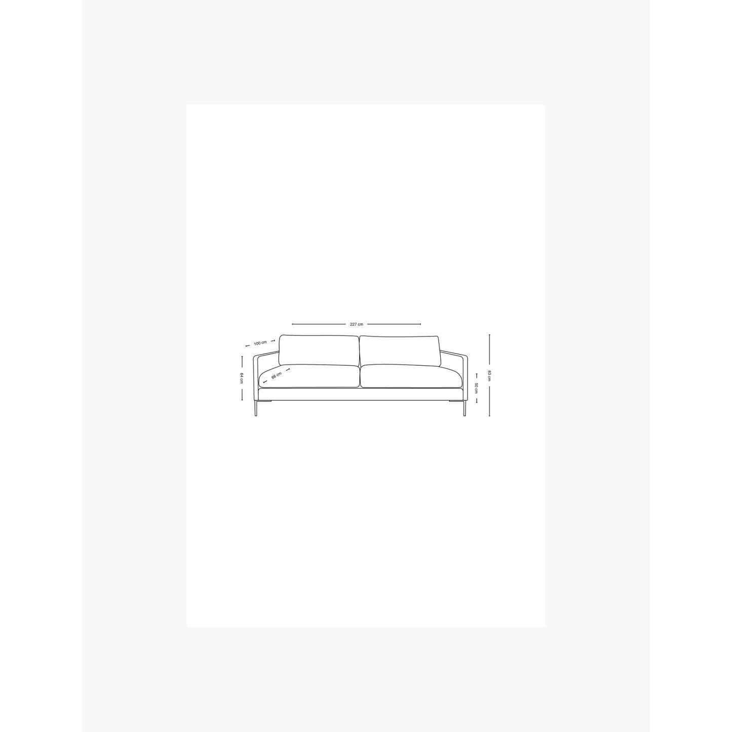 Sofia, Forms & Objects, 3 seter sofa grå - 227x100x83 cm